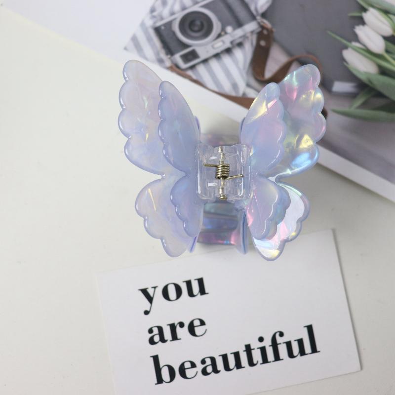 Portable Retro Double-layer Butterfly Hair Claw Colorful Acetate Crab Hair Clip for Women Travel Outdoor Emergency Use