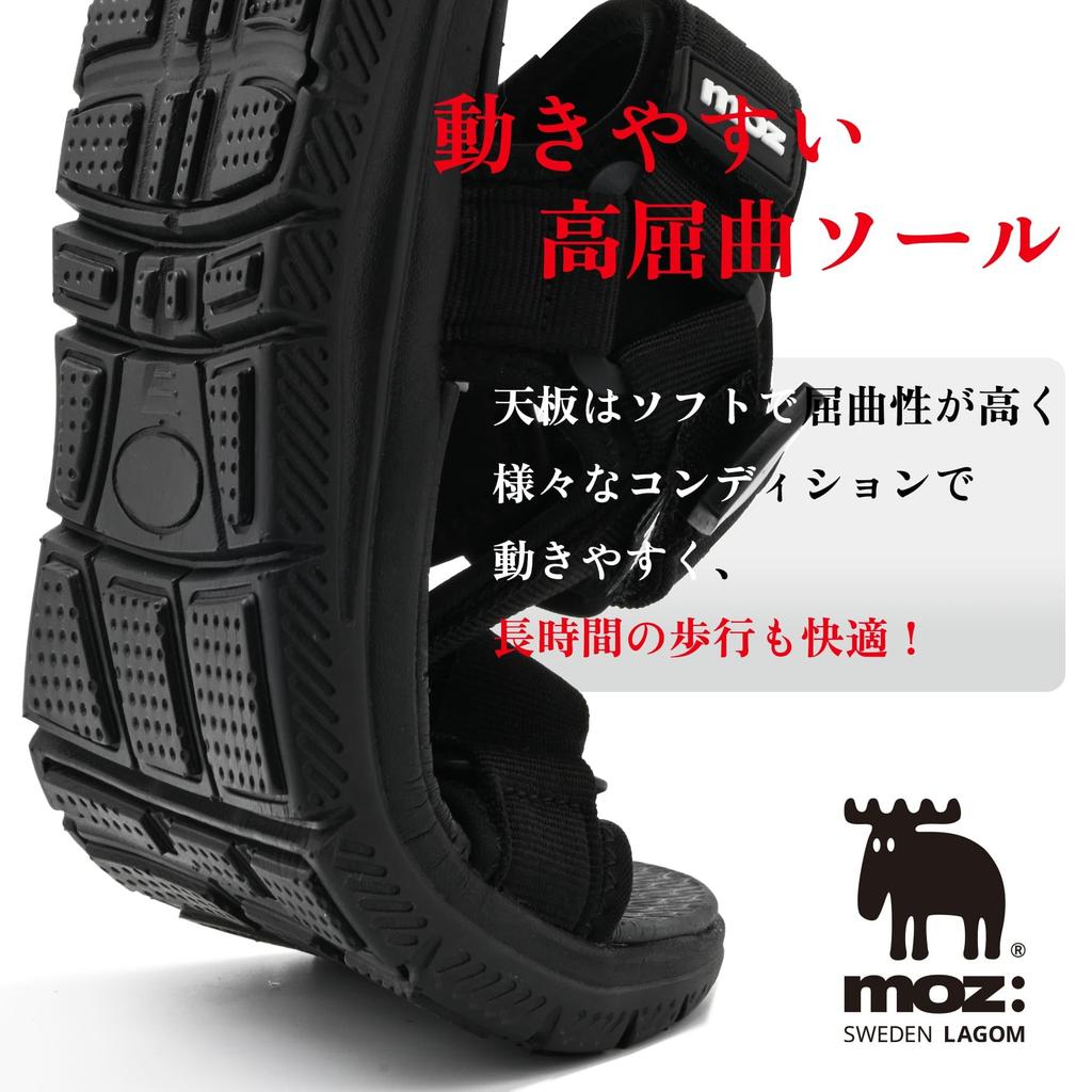 Mozu Sports Sandals with Strap Soft and Cushioned EVA Size 0800A Men's Ultra-Lightweight 3-Point Adjustment, Lining, Top, (Black, LL)