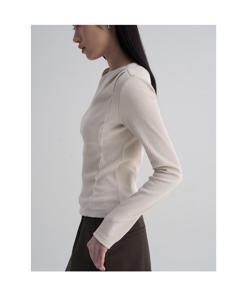 8SECONDS Ribbed Cut-Out Long Sleeve T-Shirt Beige