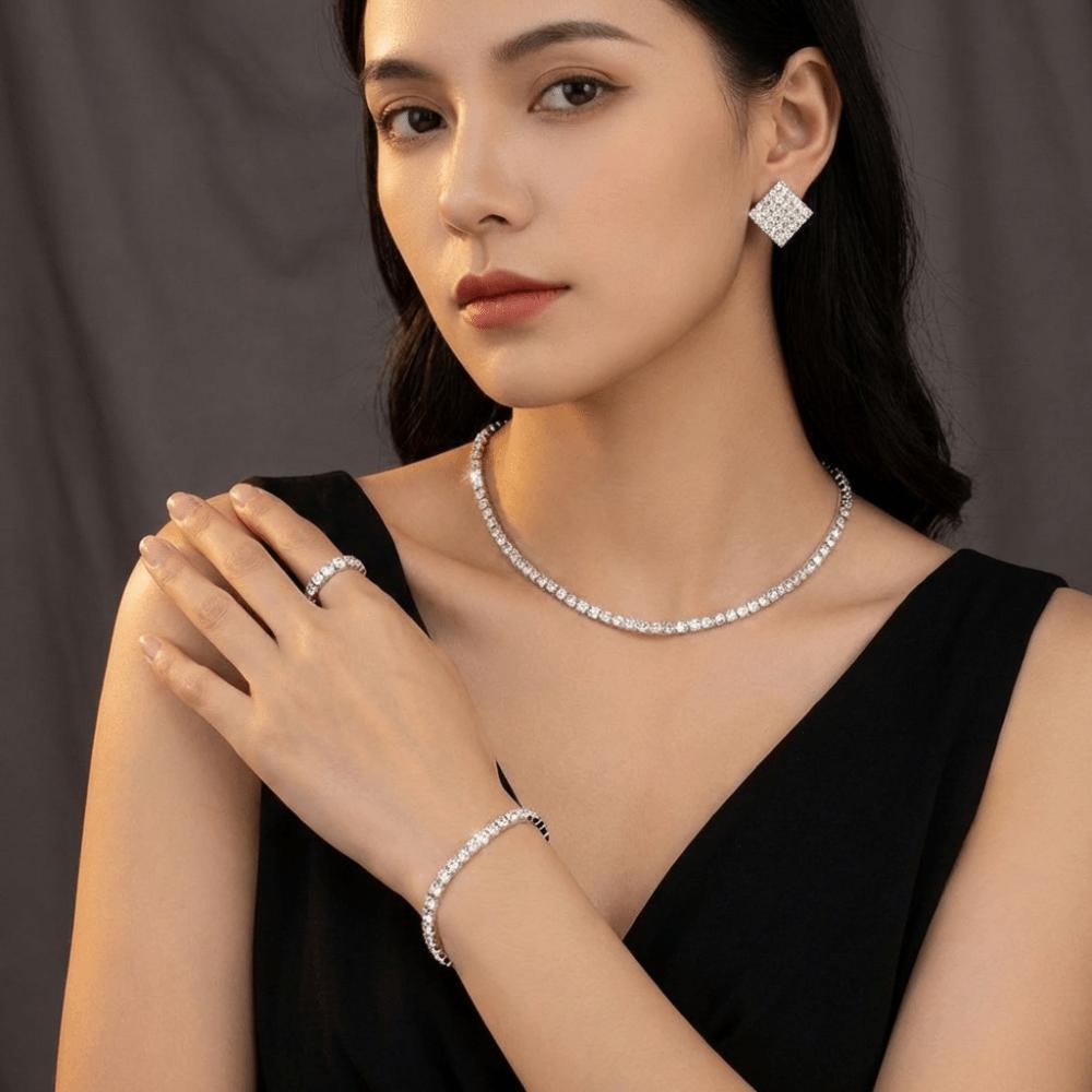 4Pcs Shiny Bridal Jewelry Set Multilayer Rhinestone Choker Bridal Party