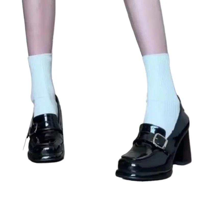 Fashion 2025 High Quality Ladies Shoes Women's Solid Loafer Shoes Square Toe Office and Career Belt Buckle Solid Best Seller Heels Women