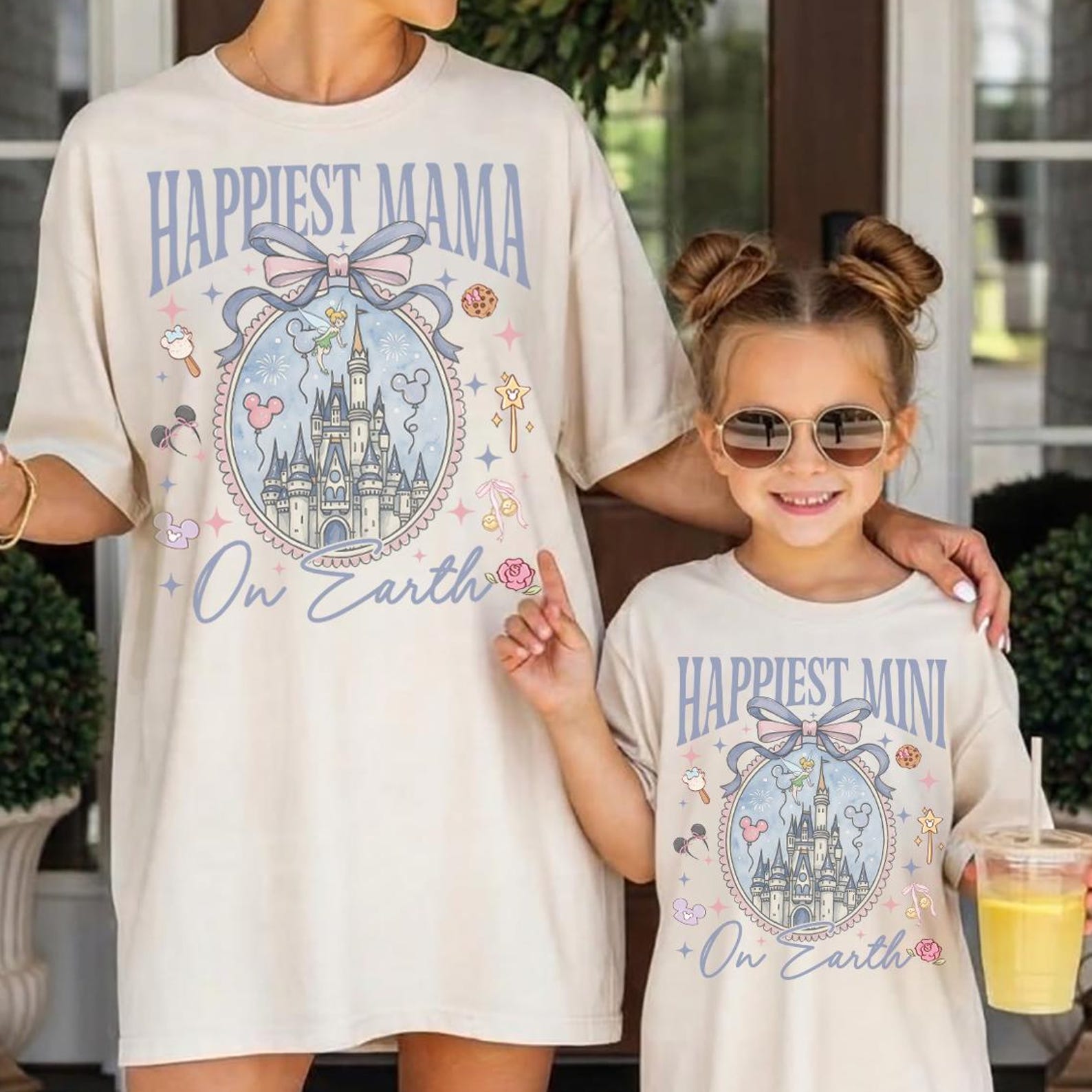 Coquette Bow Castle Happiest Mom On Earth Shirt, Disney Mom Shirt, Happiest Mama Mini On Earth, Happy Mother s Day Shirt, Mommy and Daughter 3XL