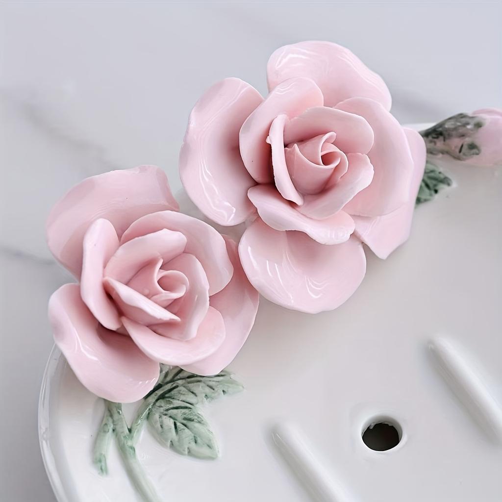 1 Stück Keramik Handgeformte Rose Haushalt Seife Seifenschale Badezimmer Waschbecken Seifenhalter Seifenschale