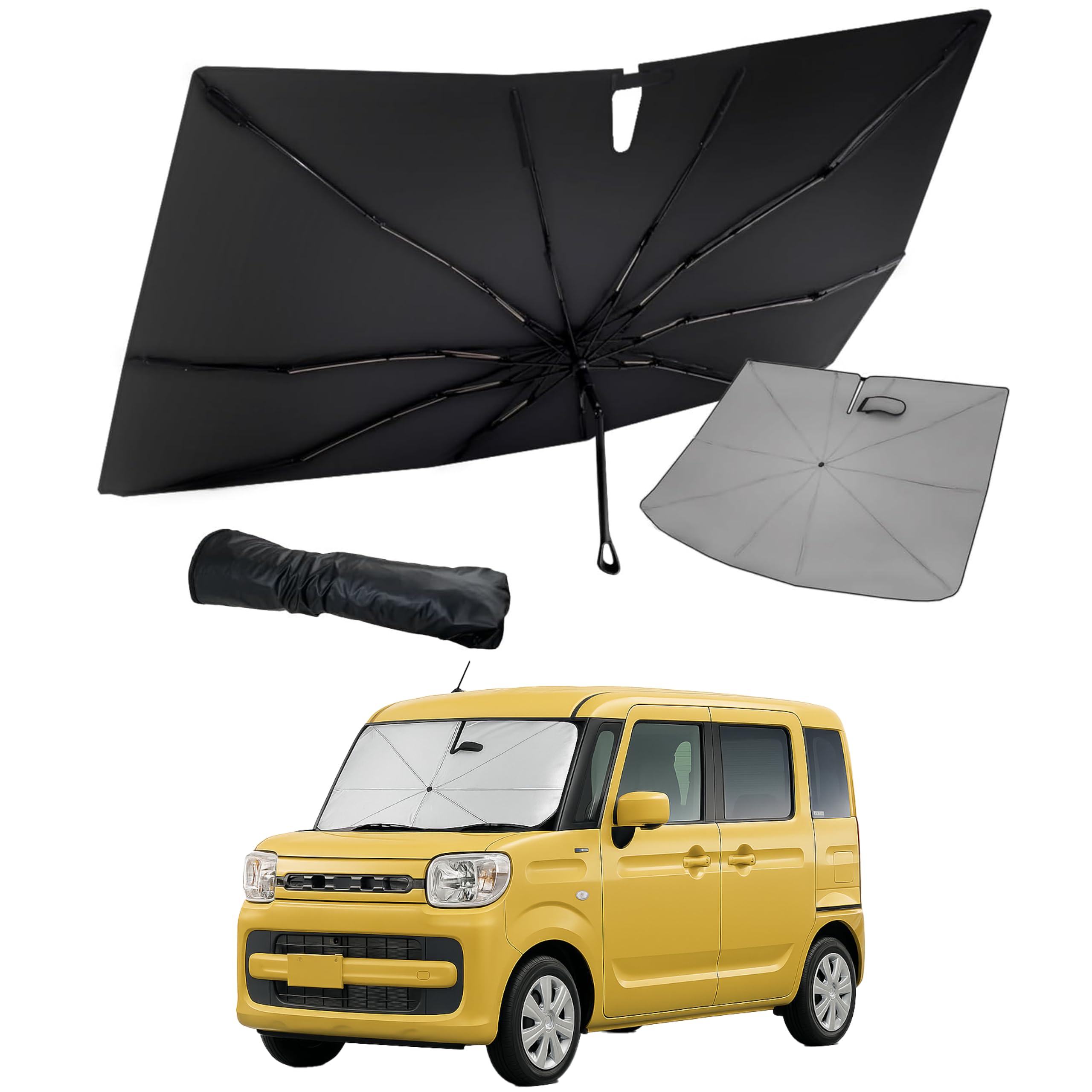 

Новейший солнцезащитный козырек Smile для силиконовых автомобилей, совместимый со Spacia Custom и Spacia Sun, с сумкой для легкого хранения, компактной конструкцией, зонт [Модель 2025] K-One чёрный