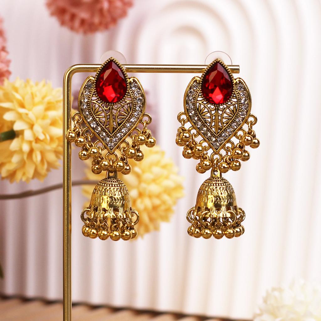 Retro Diamond-Encrusted Bells, Water Drop Ear Hooks, Light Luxury Bohemian Style Fashion Temperament Earrings