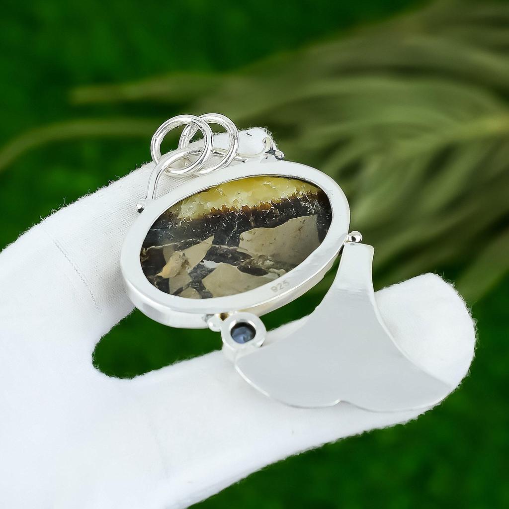 Sterling Silver Natural Septarian Iolite Bezel Daughter Trendy Unique Pendant