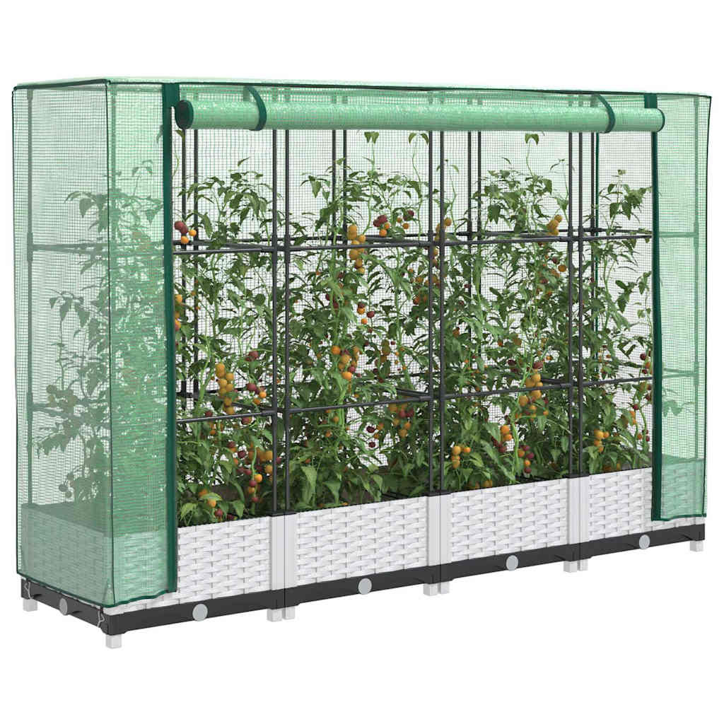 Vidaxl Raised Planter With Greenhouse, Rattan Look, 160X40X123 Cm