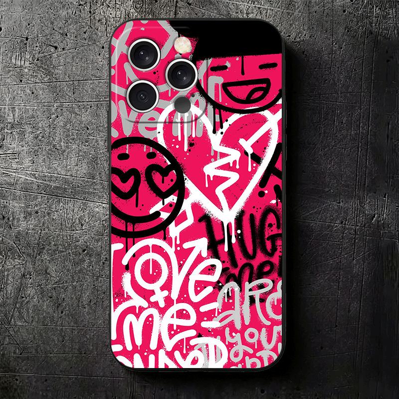 Graffiti Fashion Art Soft Phone Case for iPhone 16 16E 17 Air 15 Pro Max 14 Plus 13 Mini 11 12 7 Black Cover Back Shell