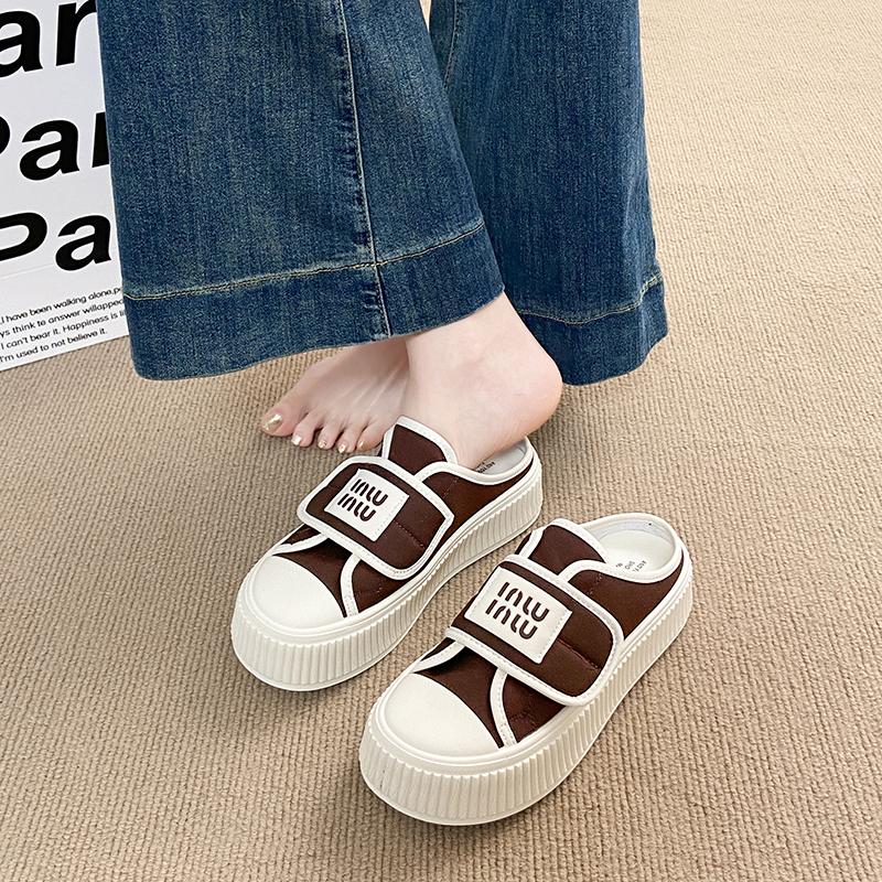 CRLAYDK Fashion Women's Canvas Mules Slip On Casual Platform Loafers Backless Comfortable Shoes Ladies Holiday Walking Slides