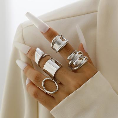 Fashion Women's 5 Piece Ring Set - Ladies Ring Metal Ring Glossy Ring Metal Ring Holiday Gift