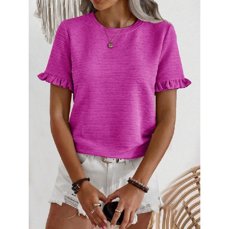 Spring And Summer New Style Daily Casual Fashion Commuting Comfortable Short Sleeved T-Shirt Jacquard Top Vest For Women