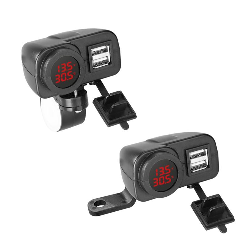 Quick Charge 18W Car Dual USB Charger QC3.0 Waterproof with Voltmeter Thermometer for 12V/24V Motorcycle ATV Boat Marine