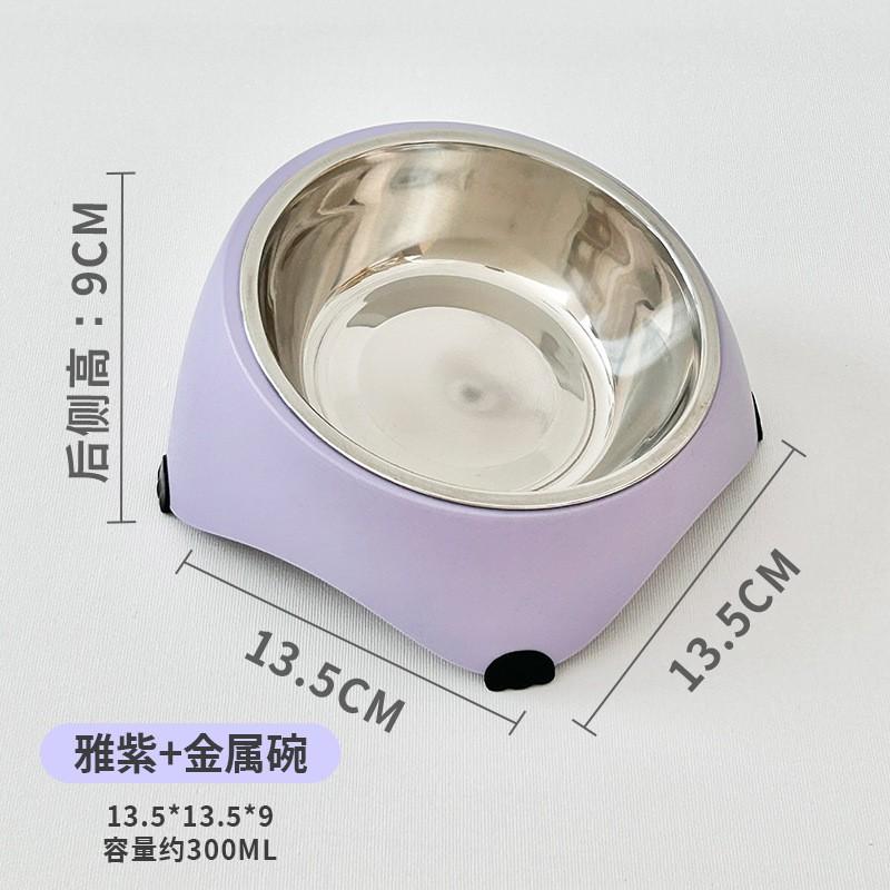 Stainless Steel Pet Feeding Bowl Cats Dogs Anti-Chin Stain Sloped Single Neck Support Design