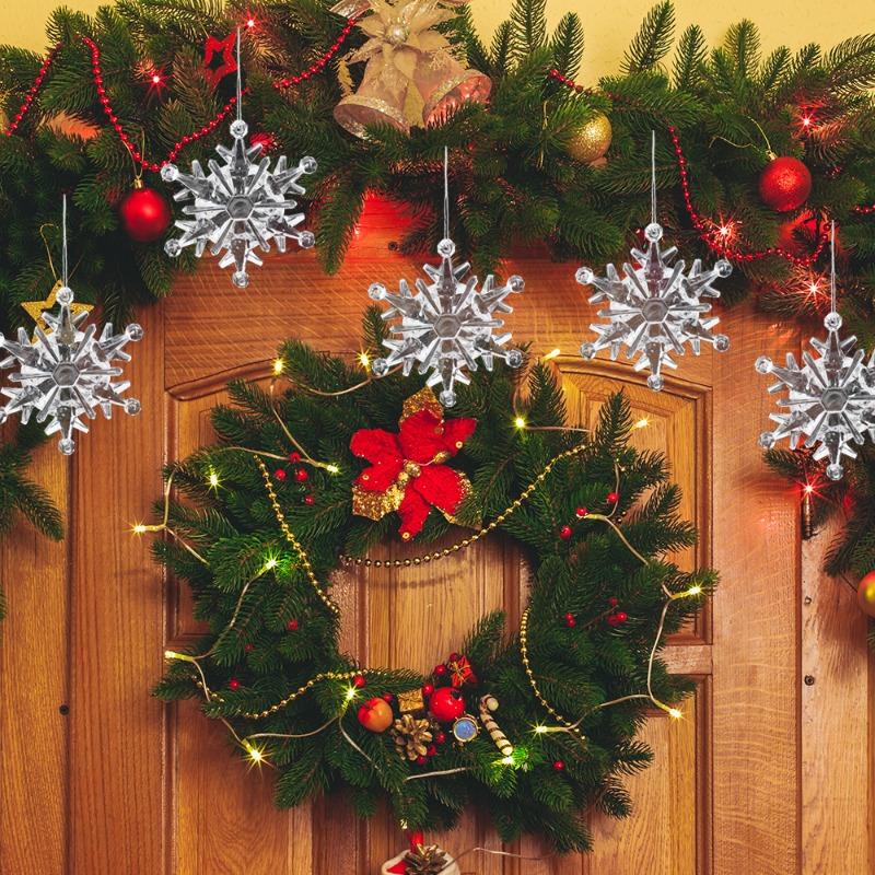 Christmas Acrylic Snowflake Pendant Transparent Crystal Snowflake Xmas Tree Hanging Ornaments DIY Home New Year Party Decoration