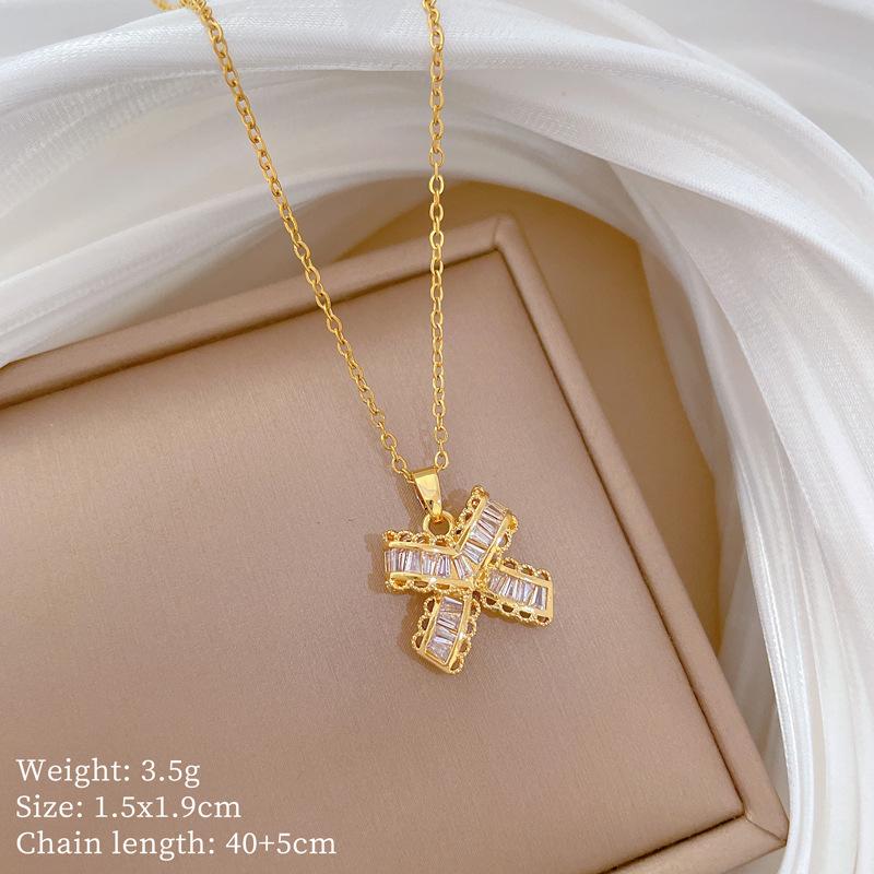 Multi-Element Style Copper Micro-Inlaid Necklace Combination Female Real Gold Electroplated Exquisite Collarbone Chain