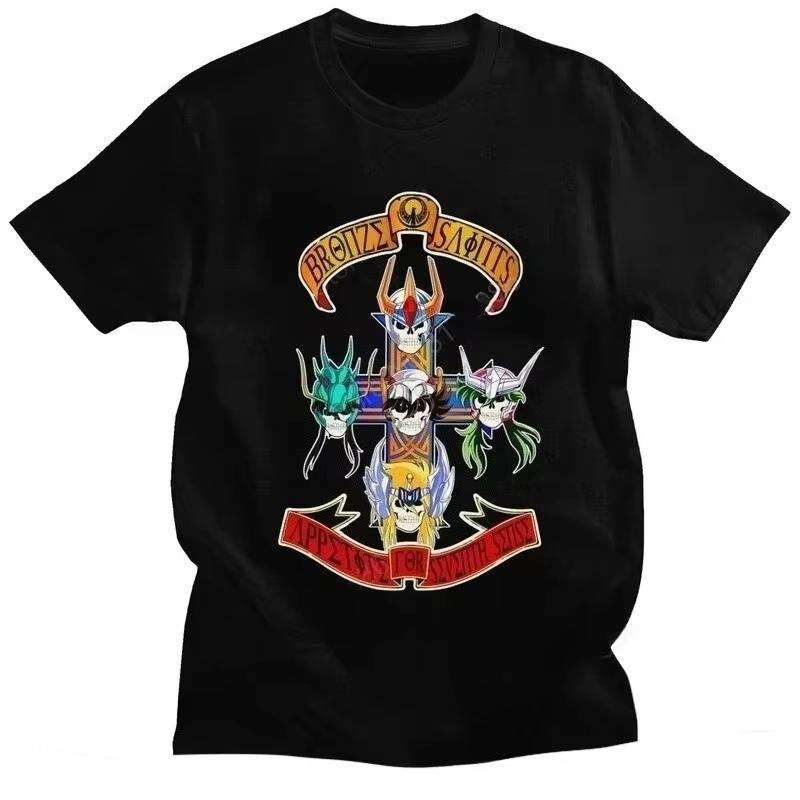 Miniso Saint Seiya Zodiac Knights Japanese Anime Short Sleeve T-Shirt men Women Clothing Harajuku Aesthetic Graphic T Shirts S