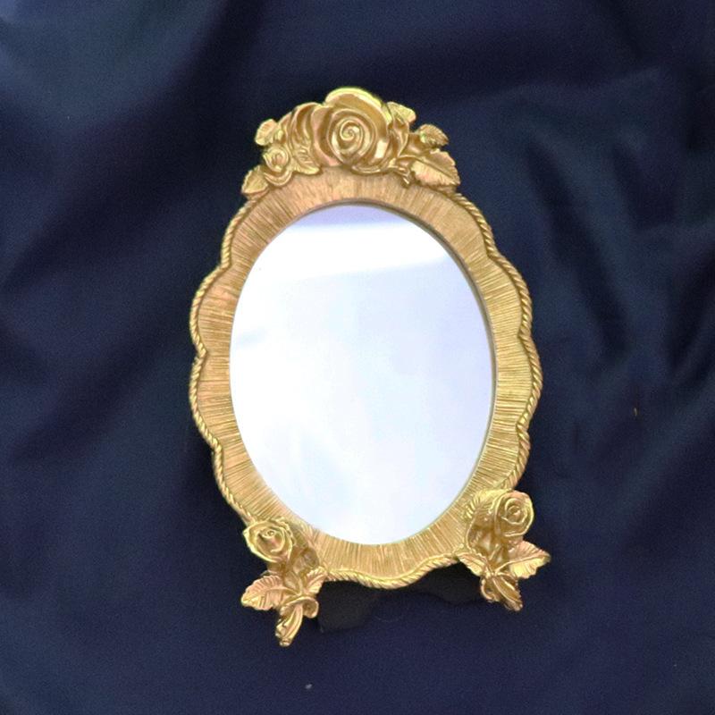 Vintage Baroque Wall-Mounted Mirror for Bedroom Artistic Elegant Home Decoration Environmentally Gold Large Stand Desktop Mirror