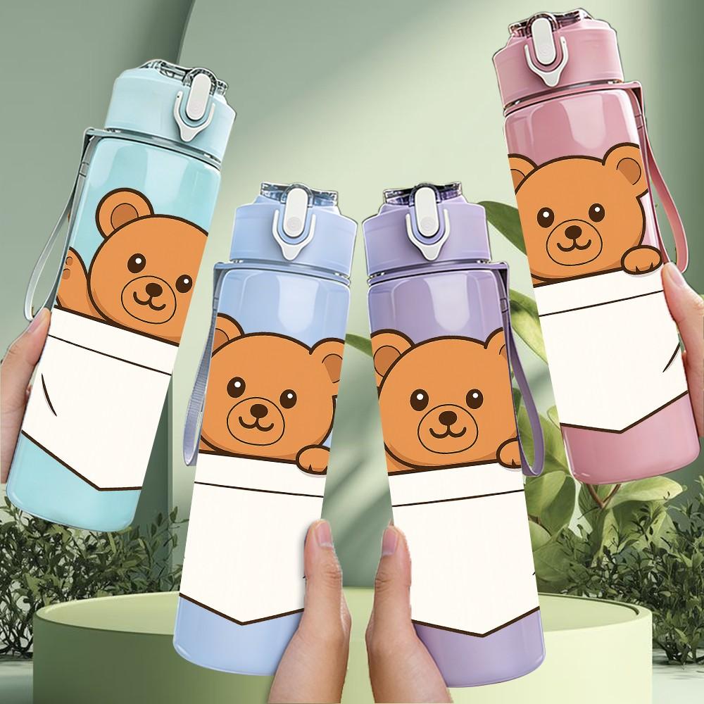 1PC Pocket Teddy Bear 750ml Color Plastic Sports Water Bottle Leakproof Flip Straw Lid Suitable for Sports Office Home Use