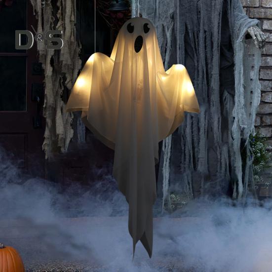 Halloweenská závěsná dekorace duch zářící bílý duch se světlem provázku Vnitřní venkovní světelná rekvizita duchů pro vystavení strašidelného domu na večírku