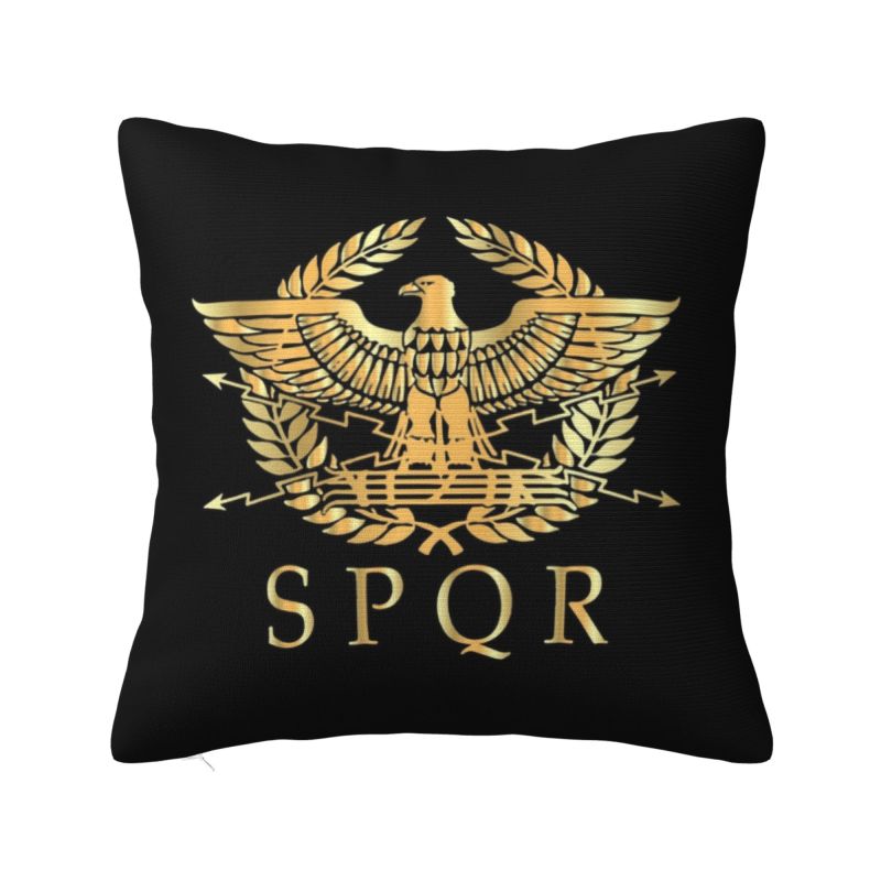 Custom Nordic Gold Roman Imperial Eagle Cushion Cover For Sofa Soft Spqr Medallion Edition Over Black Leather Pillow Case