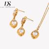 Dreamshow Gold Plated Stainless Steel Irregular Texture Zircon Jewelry Set Pendant Necklace Stud Earrings for Women