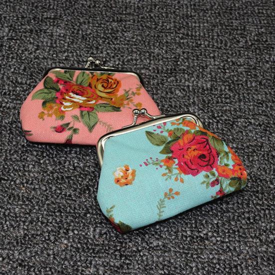 Blumen Canvas Kleine Münzbörse für Damen, Vintage Kiss-lock Kleingeldbörse, Mini Geldbörse für Kreditkarte, Lippenstift