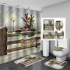 Santa Christmas Shower Curtain Set Bath Mat Anti -Slip Carpet Bathroom Partition Waterproof Home Decoration Cortinas Para Ba ñO