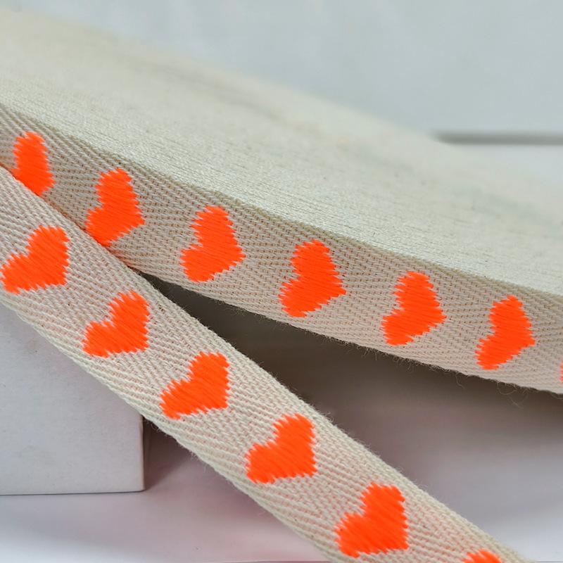16mm Heart Shaped Woven Ribbon Gift Box Packaging Bouquet Ribbon Apparel Accessories DIY Embroidered Stock