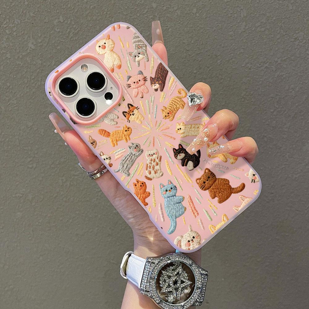 Phone Case For Samsung Galaxy S26 Ultra S25 FE S24 S23 S21 S22 Plus A56 A55 A54 A37 A36 A34 Knitted Cute Cat Candy Color Cover