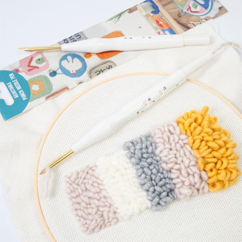Adjustable Punching Needle Tool With 5 Embroidery Cloth and Threader 5mm Needle Tip For Embroidery Crafting Project