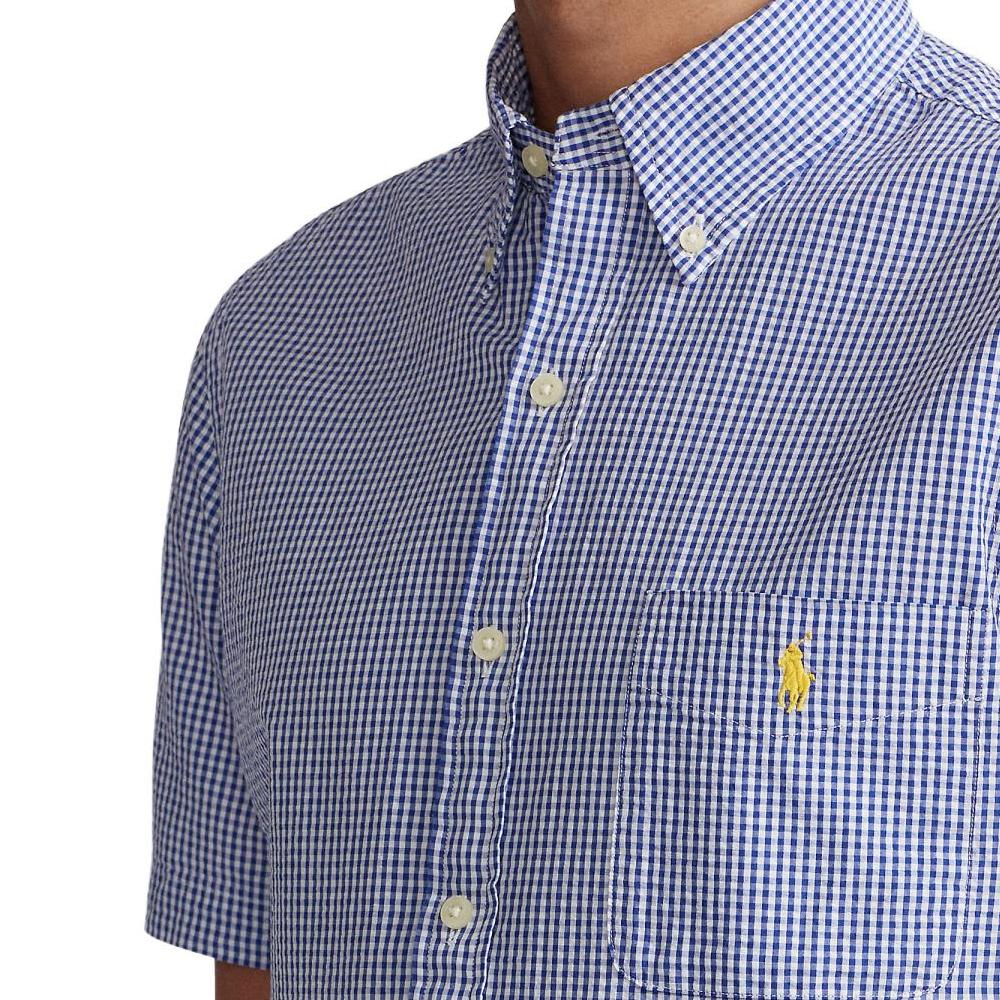 Polo Ralph Lauren Camicia a Maniche Corte Monopetto con Logo Ricamato Uomo camicie Blu 710833828-001