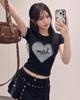 MUAHMUAH Big Heart Check Patch Short Sleeve T-Shirt [2 Colors]