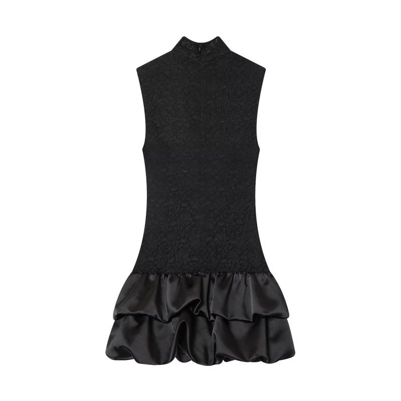 Womens Fashion Spliced Lace Flared Mini Dress Street Style Slim Fit Party Wear