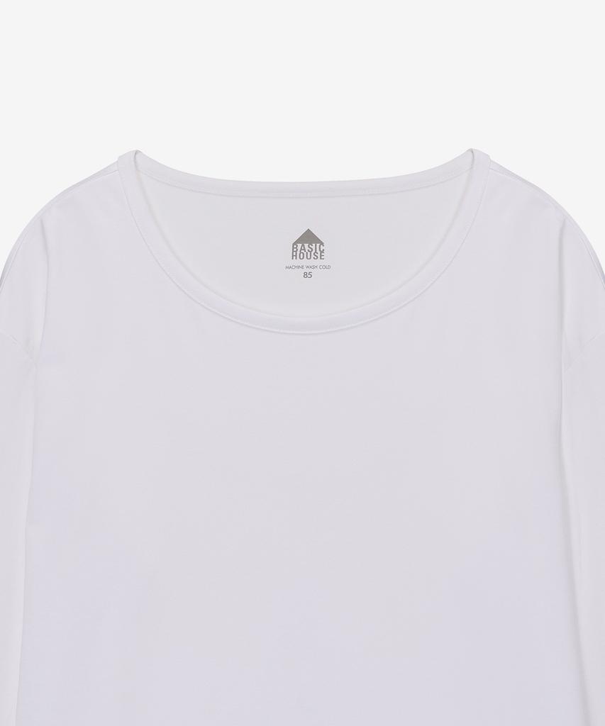 BASIC HOUSE Women'S Flowy Spandex U-Neck Oversized Long Sleeve T-Shirt White