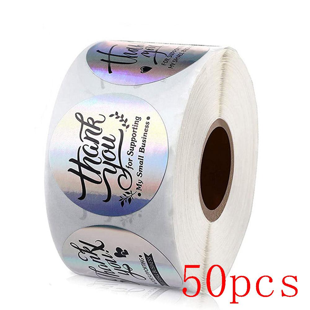 50-500Pcs Rainbow Laser Thank You Stickers 1 Inch White Thank You Small Business Sticker For Crafts Gift Packaging