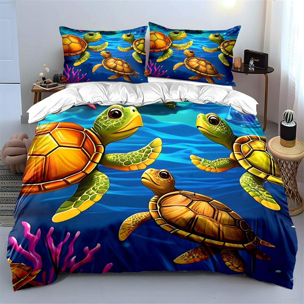 Colorful Sea Turtle Pattern Bedding Duvet Cover Set Duvet Cover Pillowcases (1*Duvet Cover 2*Pillowcases, Without Duvet Insert)