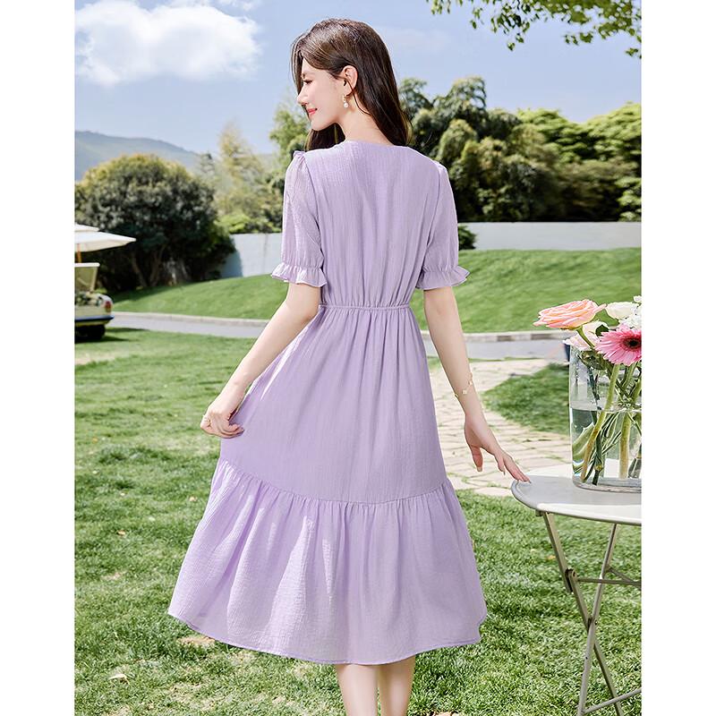 Si Shui Nian Hua 2025 V-Neck Pleated Tencel A-Line Dress