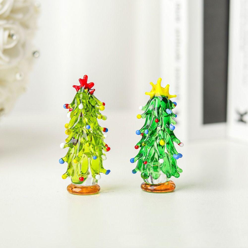 Glass Crystals Christmas Tree Figurine Mini Statue Christmas Tree Miniature Handmade Table Ornaments Crystals Ornaments