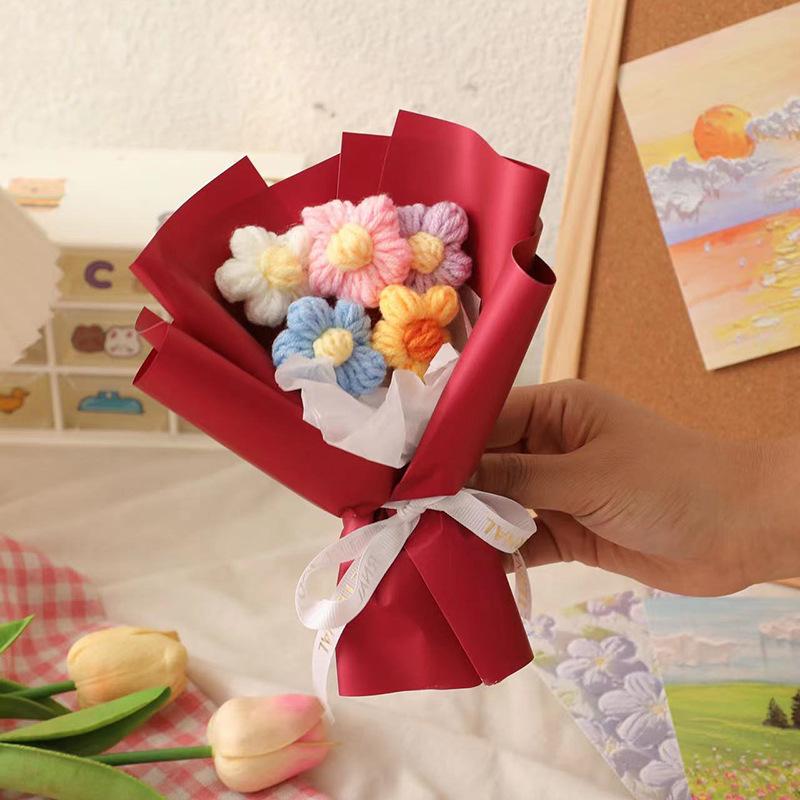 Day Valentines Knitted Flower Bundle Woolen Flower Decorative Ornament Gift