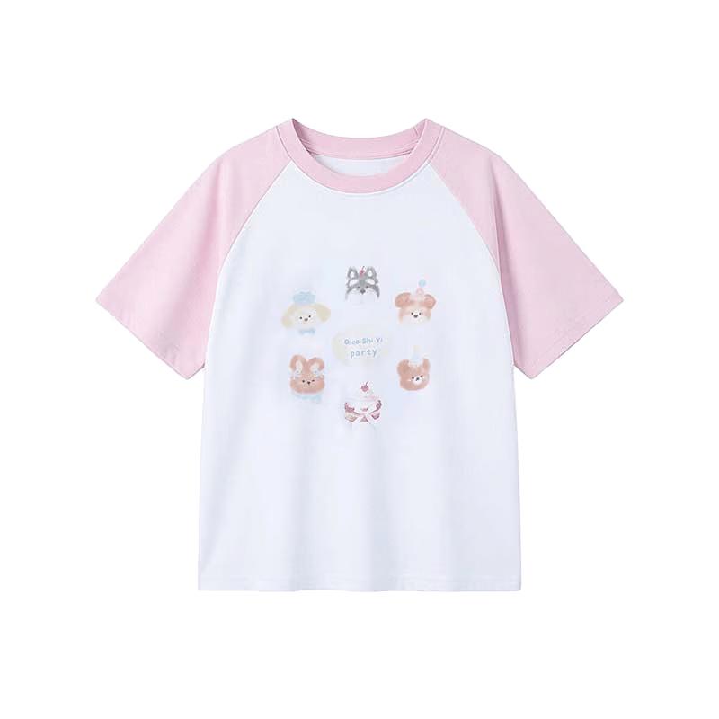 Flo Romy Girls' Cartoon Dog Print Short Sleeve T-Shirt