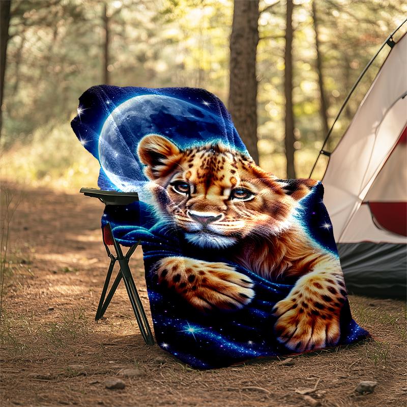 1PC cartoon tiger printed blanket, all season lightweight home office outdoor nap multifunctional blanket A6