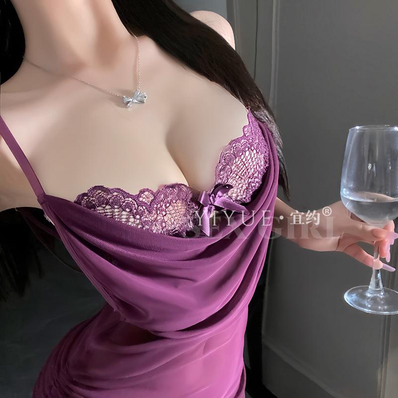Original Erotic Lingerie, Sexy and Pure Sleeping Dress, Cinched Waist, Lace-tied, Seductive, Hip-hugging, No-take Off Pajamas 1270