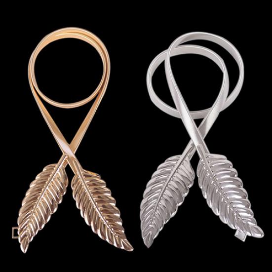 Women's Leaf Design Vintage Style Belt Elastic Clasp Metal Waist Femme Waistband