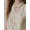 DIMANAF 2026 Neues Weste-T-Shirt Damen Spitze Rundhalsausschnitt Ausgeschnitten Sommerstil Basic Tops T-Shirts Lockere Weste
