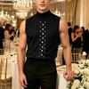 Summer Men Stand Neck Sleeveless Beading Casual Loose Tank Tops Vest