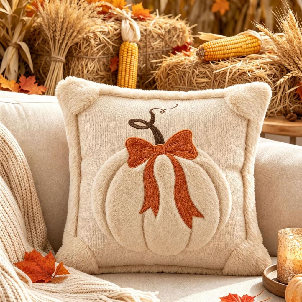 Ghost Pumpkin Plush Faux Fur Pillow Covers Soft Halloween Decor for Sofa Couch Bed Living Room White Orange Pillowcases 45x45CM