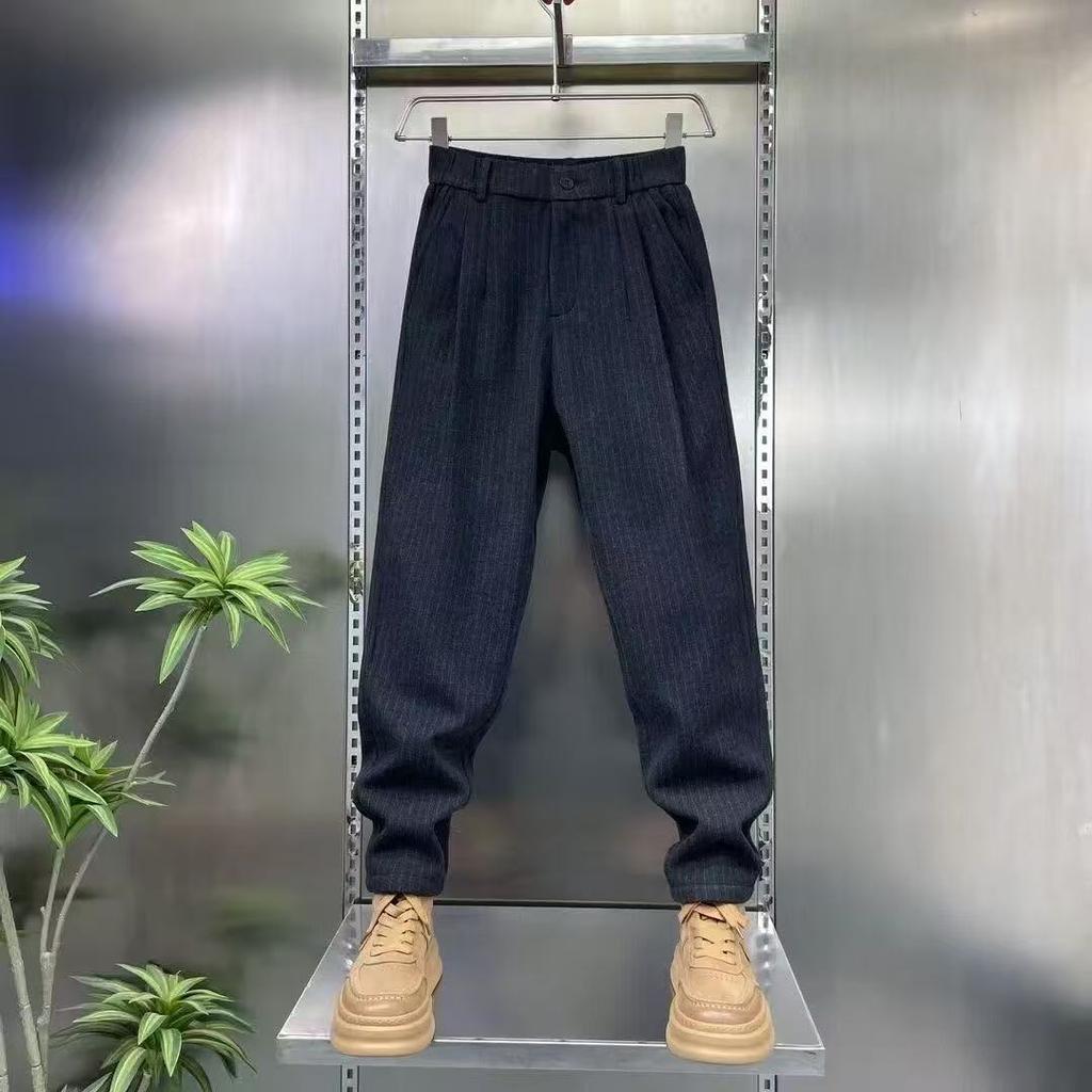 Winter New Men's Trend Versatile Business Casual Simple Hong Kong Style High-end Cold-resistant Windproof Warm Casual Pants