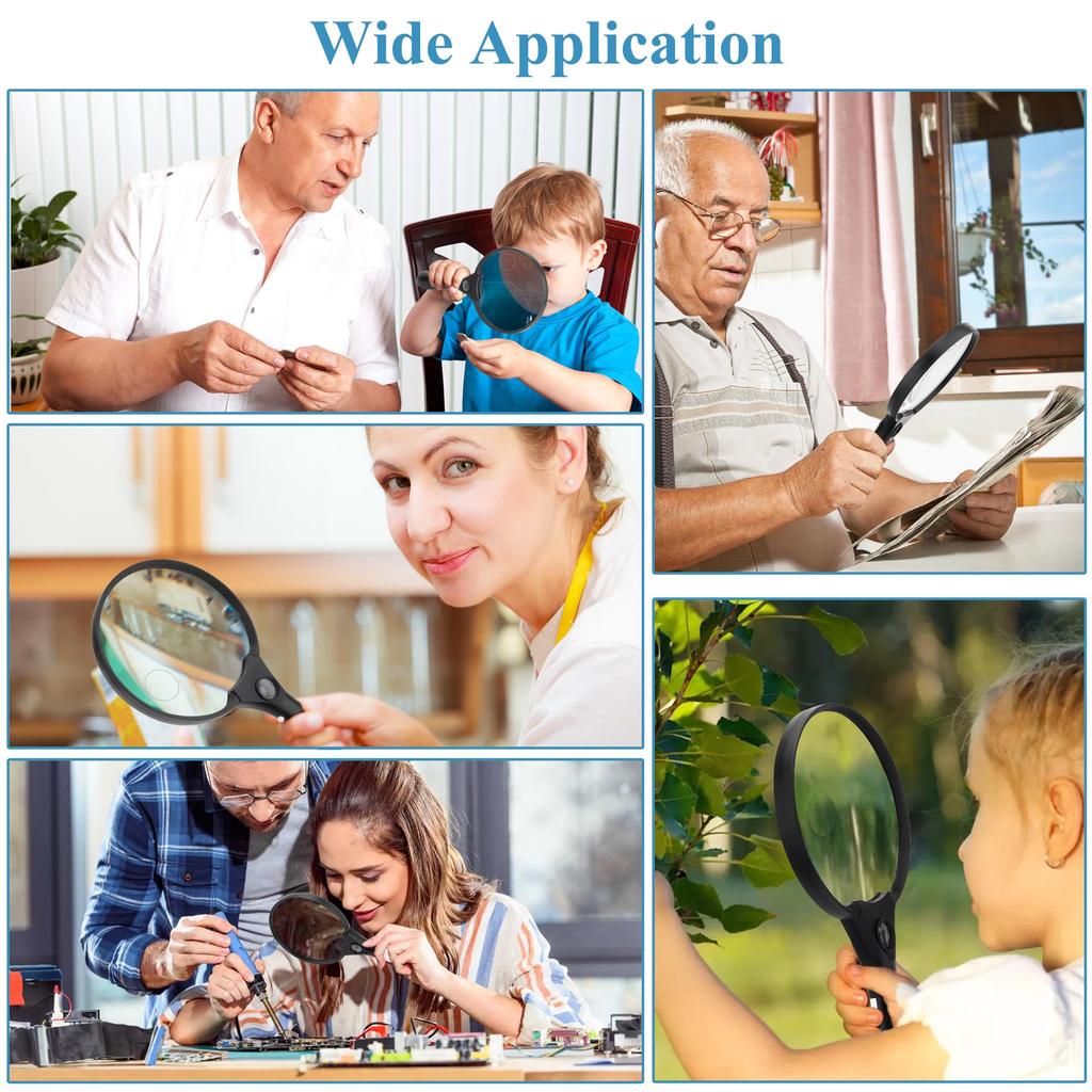 Magnifying Glass with Light 137mm Large Loupe Lens 2X 4X 25X LED Illuminated Handheld Magnifier for Seniors Reading Stamps Map