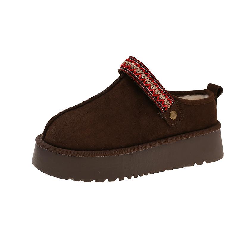 Thick-soled velvet snow boots, bag head, fluffy half slippers, women's outer wear 2025 new autumn and winter one-pedal cotton slippers