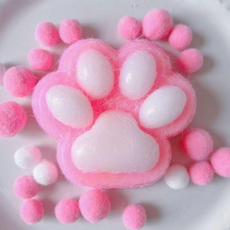 Pinchable Plush Cat Paw Stress Relief Toy - Flocked Decompression for Girls